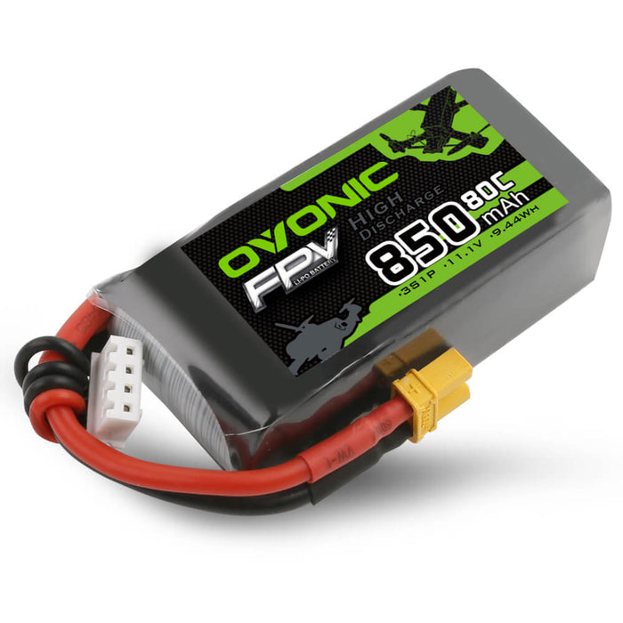 Ovonic 11.1V 3S 850mAh 80C Lipo Battery with XT30 Plug for FPV - Ovonicshop