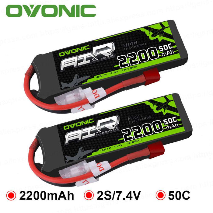 OVONIC 2200mAh 2S 7.4V 50C LiPo Batteries with Deans Plug for RC Airplane Car